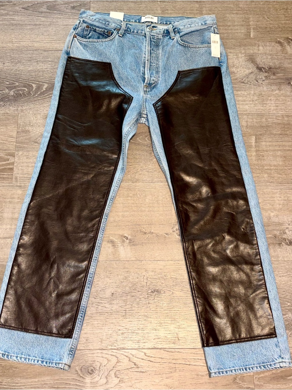 Agolde Ryder High-Rise Leather-Panel Jeans size 31 NWT $325 regular price - Picture 4 of 9